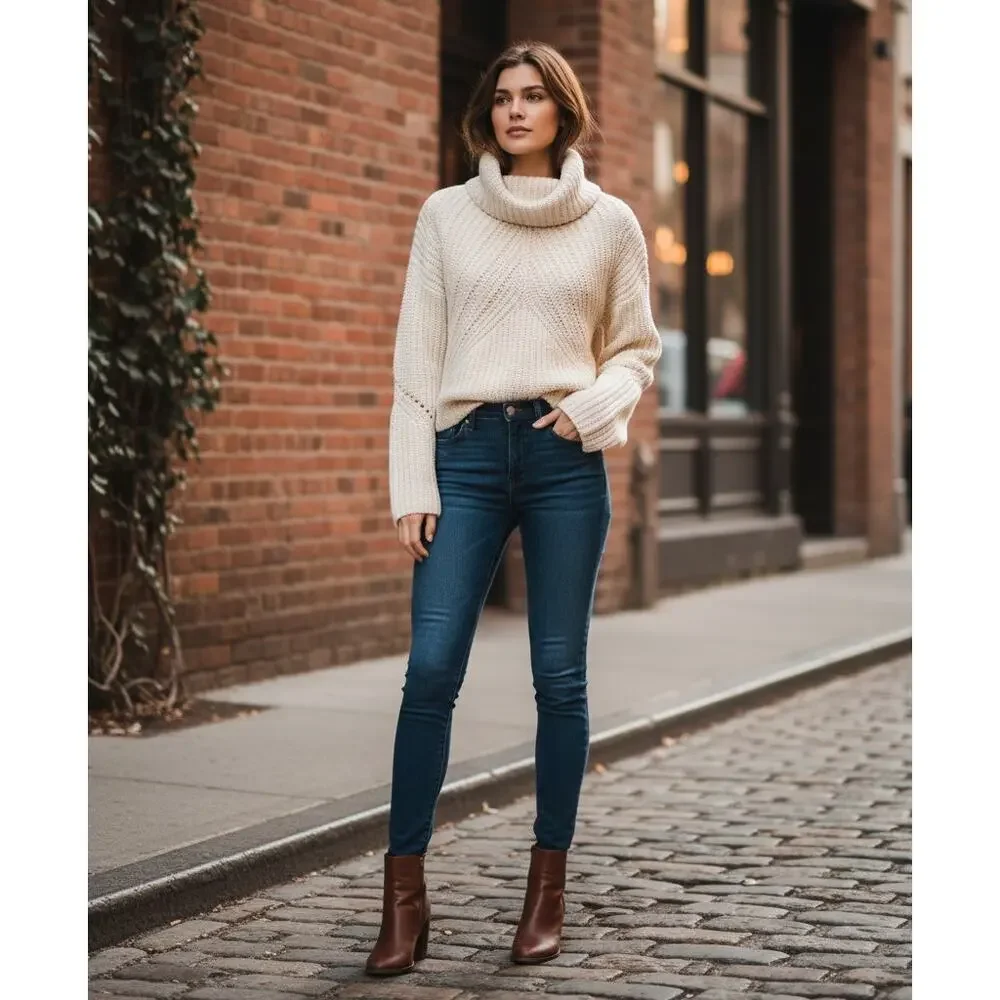 rag & bone Ivory Ribbed Chevron Turtleneck Sweater - Picture 2 of 11